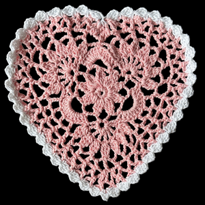 Handcrafted Pink and White Heart Doily